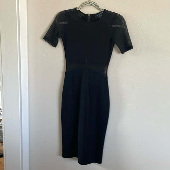 French Connection Black Mesh Cutout Cocktail Midi Dress Bodycon - Picture 1 of 6